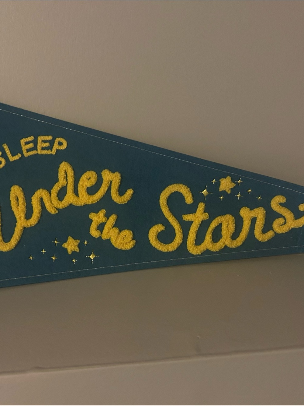 Teal Pennant Banner with Yellow Chenille Lettering - "Under the Stars"